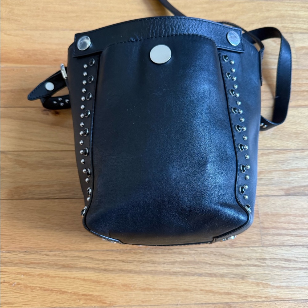 Black Leather Crossbody Bag with Stud Details